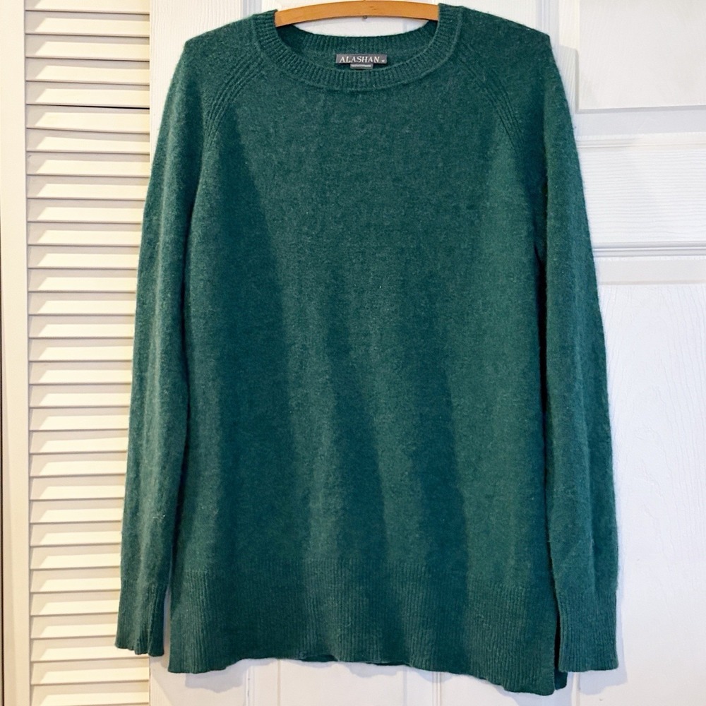 Alashan 100% Cashmere Raglan Crewneck Sweater L Forest Green Quiet Luxury